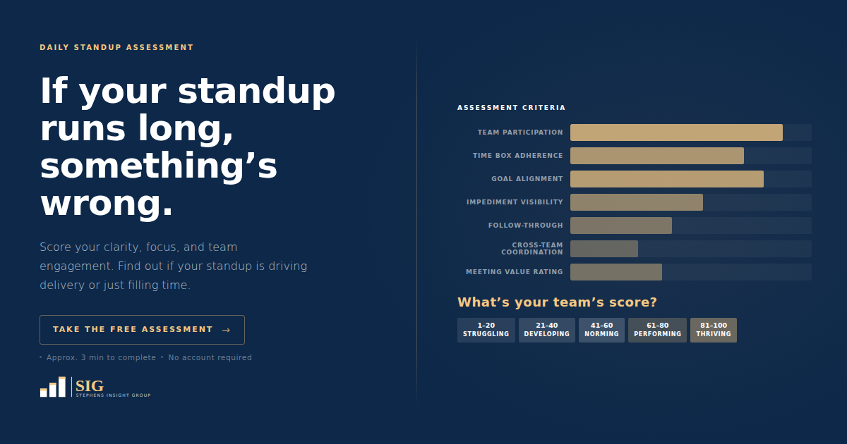Agile daily standup meeting assessment from Stephens Insight Group